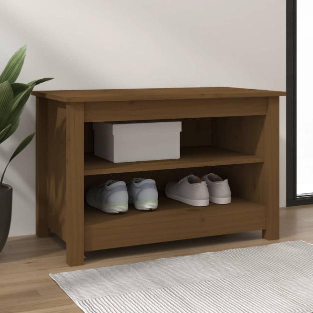 Scarpiera Ambrata 70x38x45,5 cm in Legno Massello di Pino