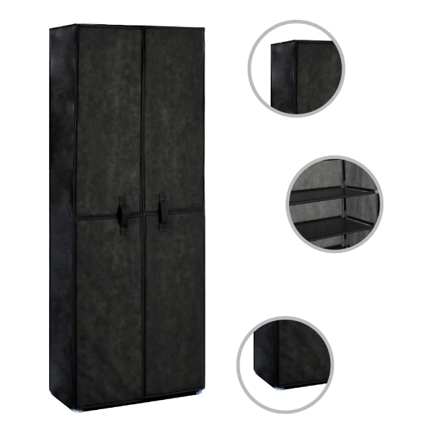 Scarpiera Nera 60x30x166 cm in Tessuto