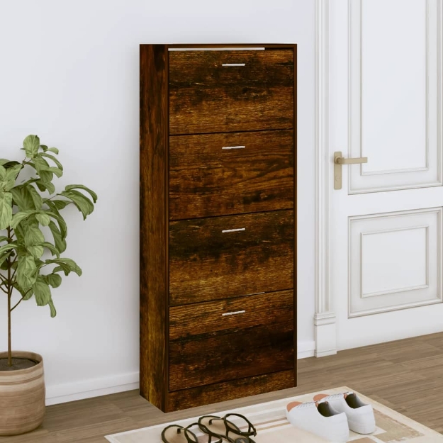 Scarpiera Rovere Fumo 63x24x147 cm in Legno Multistrato
