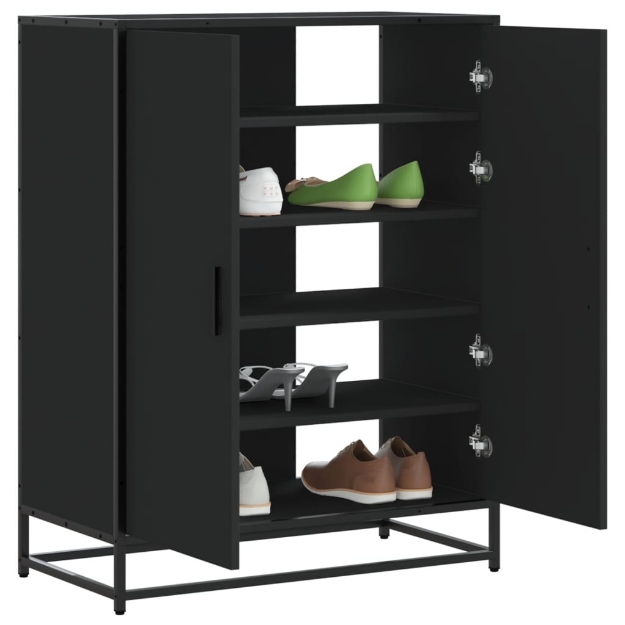 Scarpiera Nera 75x38x97,5 cm in Truciolato e Metallo