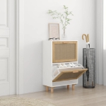 Scarpiera Bianca 52x25x80cm Legno Multistrato e Rattan Naturale