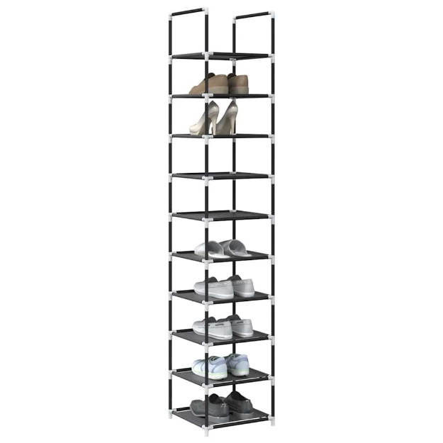 Scarpiera 10 Ripiani Nera 33x33x174 cm in Tessuto Non Tessuto