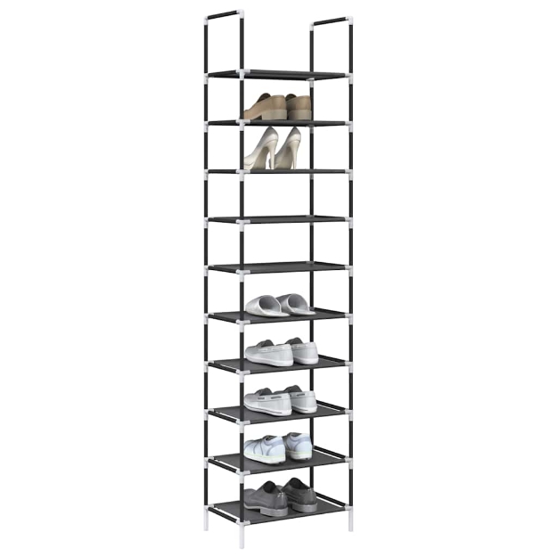 Scarpiera 10 Ripiani Nera 44x28x180 cm in Tessuto Non Tessuto