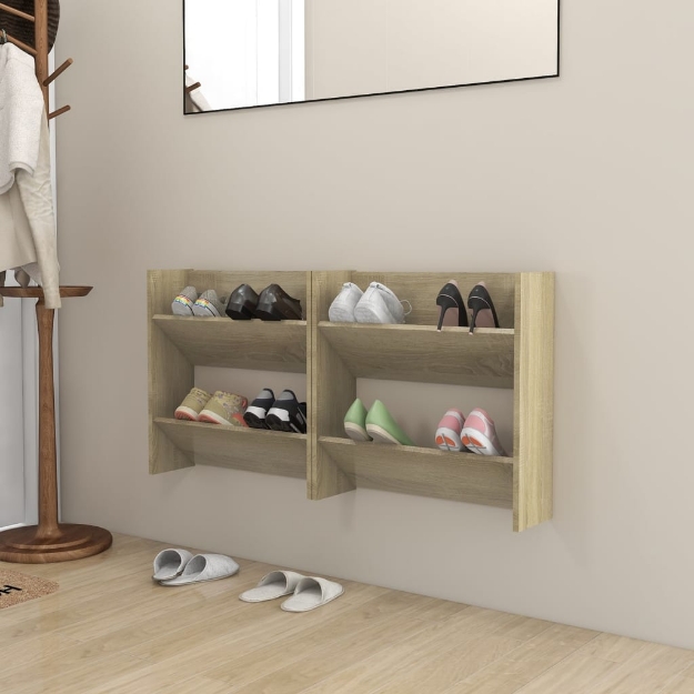 Scarpiere a Muro 2pz Rovere Sonoma 60x18x60cm Legno Multistrato