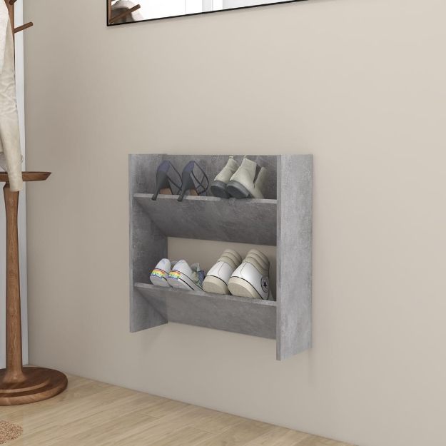 Scarpiera a Muro Grigio Cemento 60x18x60cm in Legno Multistrato