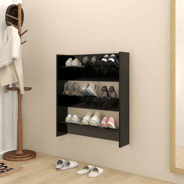 Scarpiera a Muro Nera 80x18x90 cm in Legno Multistrato