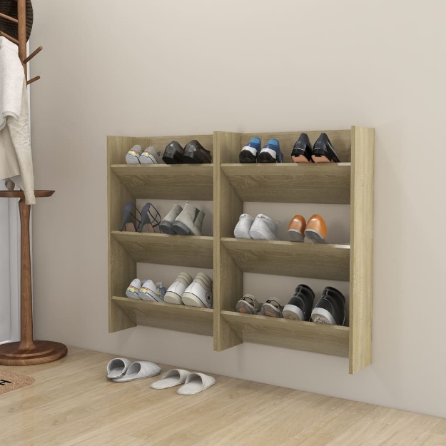 Scarpiere a Muro 2pz Rovere Sonoma 60x18x90cm Legno Multistrato