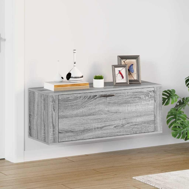 Scarpiera a Muro Grigio Sonoma 100x35x38cm in Legno Multistrato
