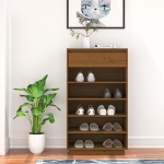 Scarpiera Marrone Ambra 60x34x105 cm in Legno Massello di Pino