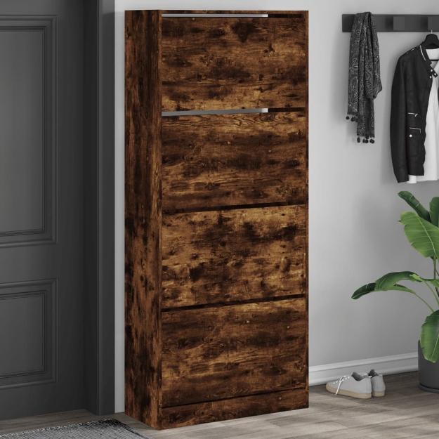 Scarpiera con 4 Cassetti Ribaltabili Rovere Fumo 80x34x187,5 cm