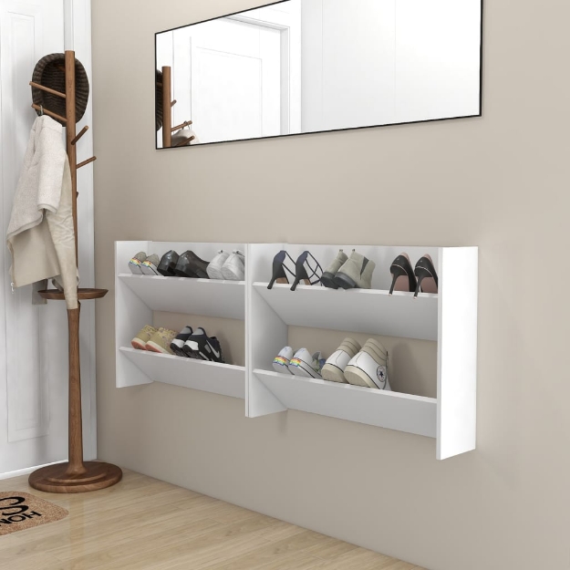 Scarpiere a Muro 2pz Bianche 80x18x60 cm in Legno Multistrato