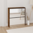 Scarpiera con Specchio a 2 Livelli Rovere fumo 63x17x67 cm