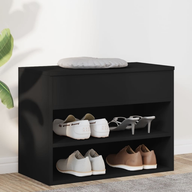 Panca Portascarpe Nera 60x30x45cm in Truciolato