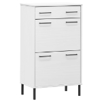 Scarpiera con Gambe Metallo Bianco Legno Massello di Pino OSLO