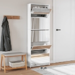 Scarpiera con Specchio a 5 Livelli Bianco Lucido 63x17x169,5 cm