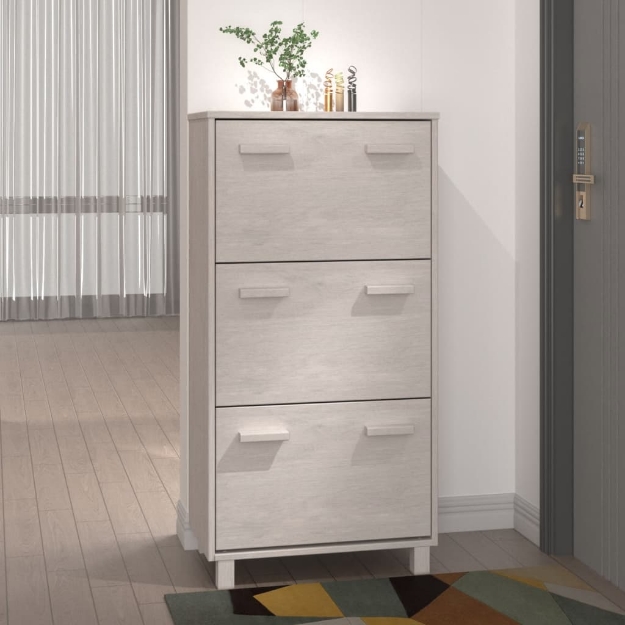 Scarpiera HAMAR Bianca 59,5x35x117 cm in Legno Massello di Pino