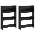 Scarpiere a Muro 2pz Nero Lucido 60x18x90cm Legno Multistrato