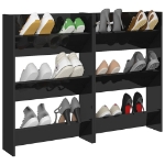 Scarpiere a Muro 2pz Nero Lucido 60x18x90cm Legno Multistrato