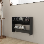 Scarpiera a Muro Nero Lucido 80x18x60 cm in Legno Multistrato
