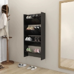 Scarpiere a Muro 2pz Nero Lucido 60x18x60cm Legno Multistrato