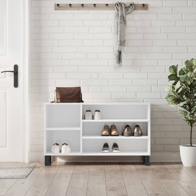 Scarpiera Bianco Lucido 102x36x60 cm in Legno Multistrato