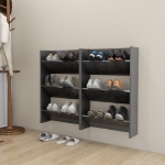 Scarpiere a Muro 2pz Grigio Lucido 60x18x90cm Legno Multistrato