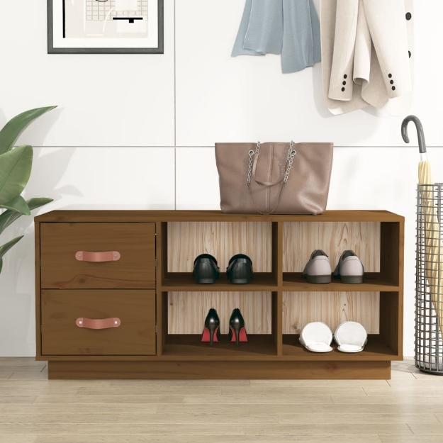 Scarpiera Ambrata 100x34x45 cm in Legno Massello di Pino