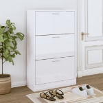 Scarpiera Bianco Lucido 63x24x103 cm in Legno Multistrato