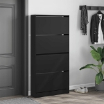 Scarpiera con 4 Cassetti Ribaltabili Nera 80x21x163,5 cm