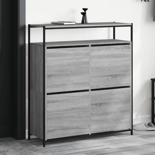 Scarpiera 4 Cassetti Ribaltabili Grigio Sonoma 100x34x112 cm