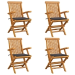 Sedie da Giardino con Cuscini Antracite 4pz Legno Massello Teak