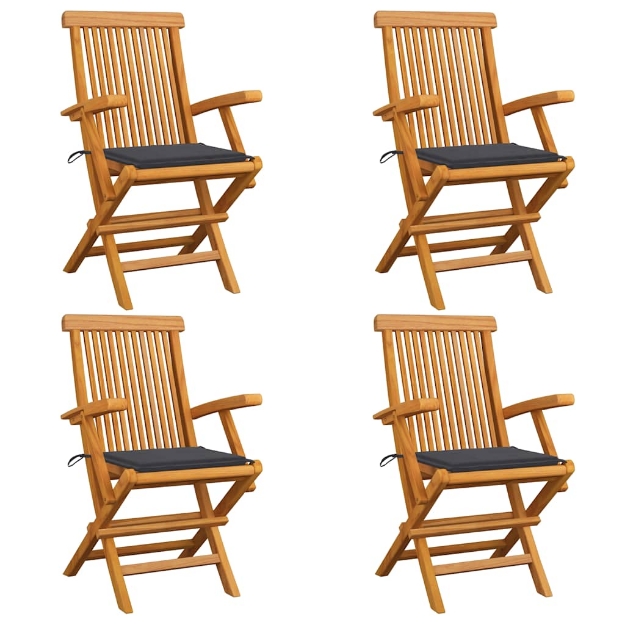 Sedie da Giardino con Cuscini Antracite 4pz Legno Massello Teak