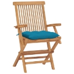 Sedie da Giardino con Cuscini Azzurri 4 pz Legno Massello Teak